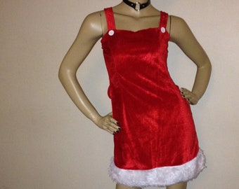 Vtg 90's SANTA red velour white faux fur mini costume fun dress S