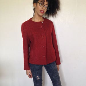 Vtg 90&#39;s MINIMALIST PREPPY dark redish brown textured blazer jacket M