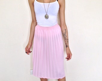 Vtg 80's RETRO ROMANTISCHE pastel roze semi pure geplooide midi rok M/L