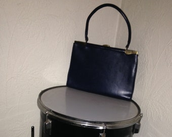 Bolso de mano azul marino MOD RETRO de Vtg 50 con espejo de mano