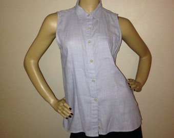 Vtg 90's PREPPY MINIMALIST white light blue checkered shirt M