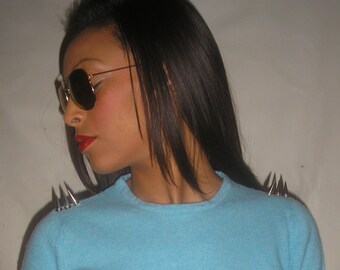 Vtg 90's SPIKED shoulders pure MERINO wool jumper S