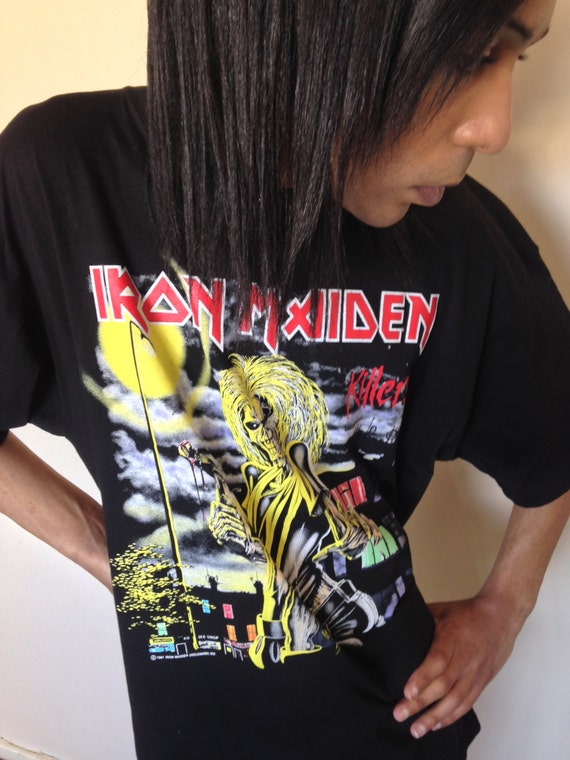 Vtg 80's IRON MAIDEN Killers black T-shirt XL - image 1