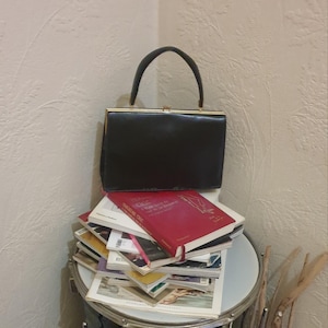 Vintage 50er Jahre Retro Mod schwarze Echtleder Handtasche
