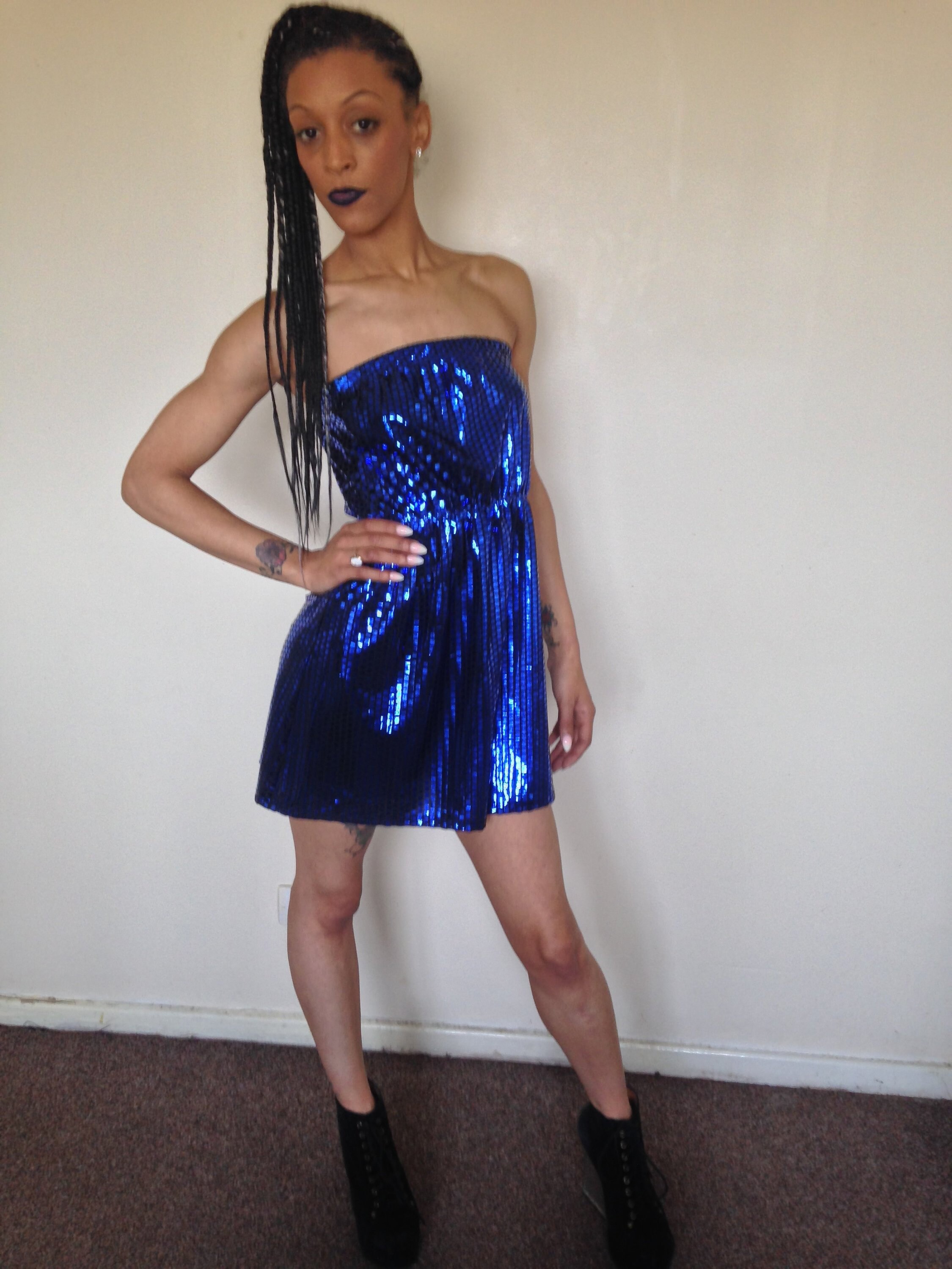 DISCO Blue HOLOGRAPHIC Tube Mini Dress ...