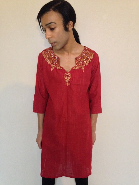 Vtg 70's ETHNIC BOHO brownish red metallic embroid