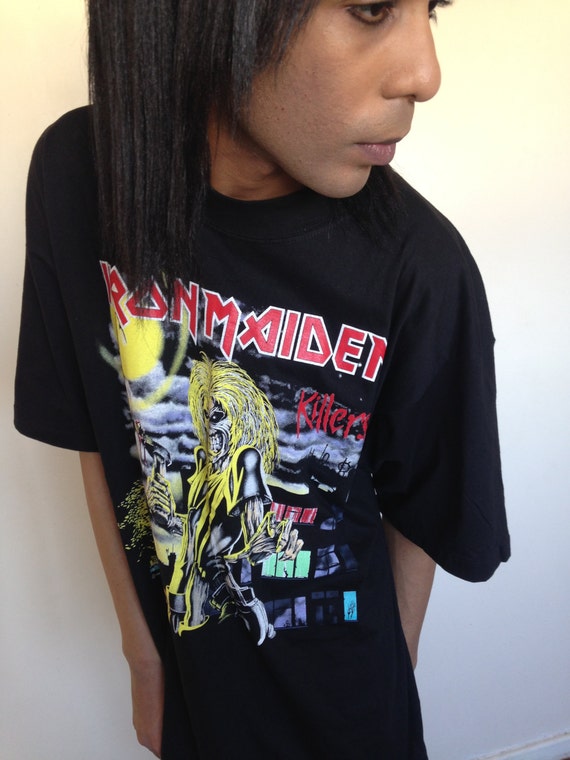 Vtg 80's IRON MAIDEN Killers black T-shirt XL - image 3