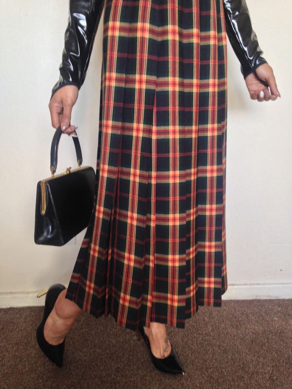 Vtg 90's RETRO PREPPY plaid wool maxi pleated ski… - image 2