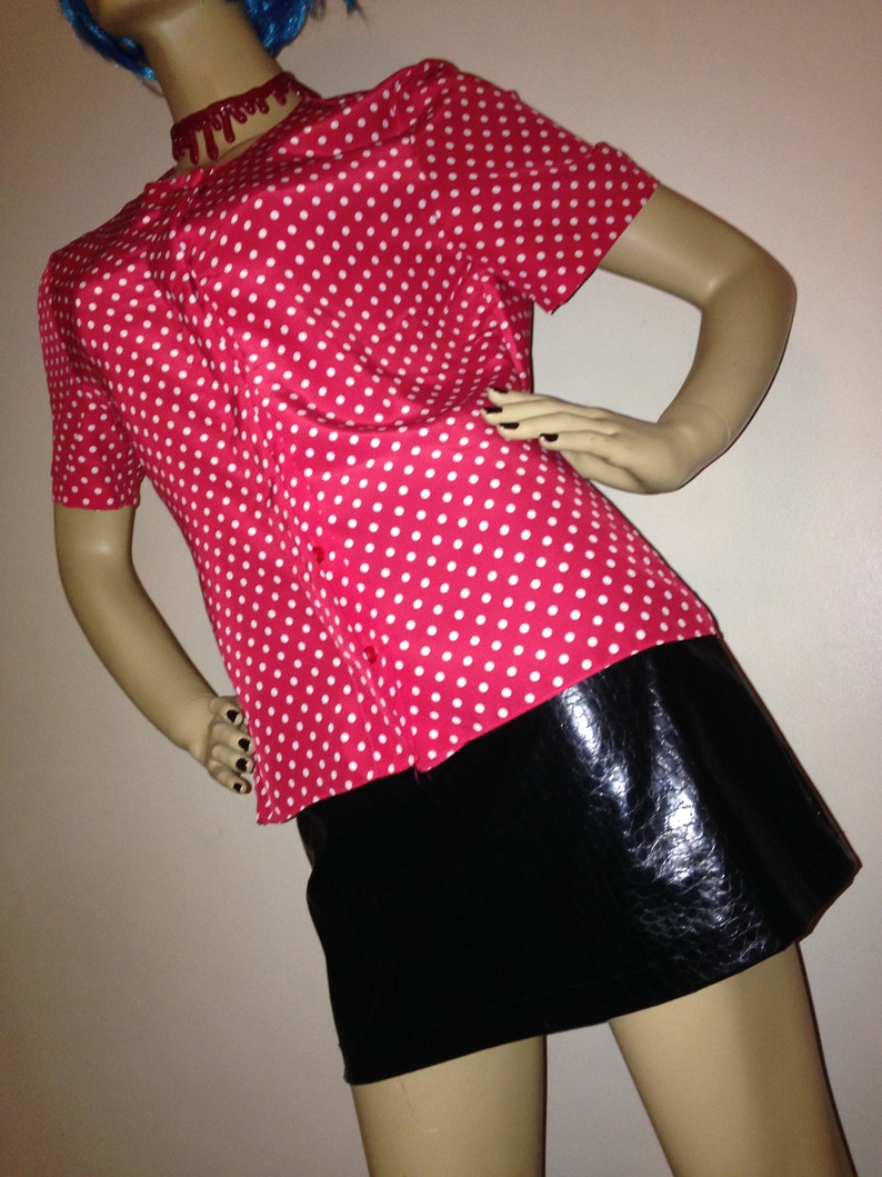 Vtg 80/'s DOLLY RETRO red white polka dot Boxy shirt blouse top SM