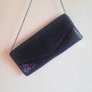 Vtg 80&#39;s JESSICA MCCLINTOCK black metal mesh beaded evening purse clutch shoulder bag