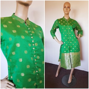 Vtg 90's HIPPIE BOHEMIAN Boho green embroidered kaftan dress M