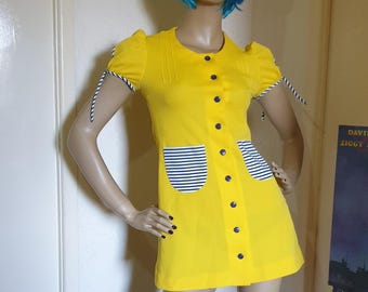 Vintage 60's Mod Go Go lemon yellow mini Hippie Festival dress S