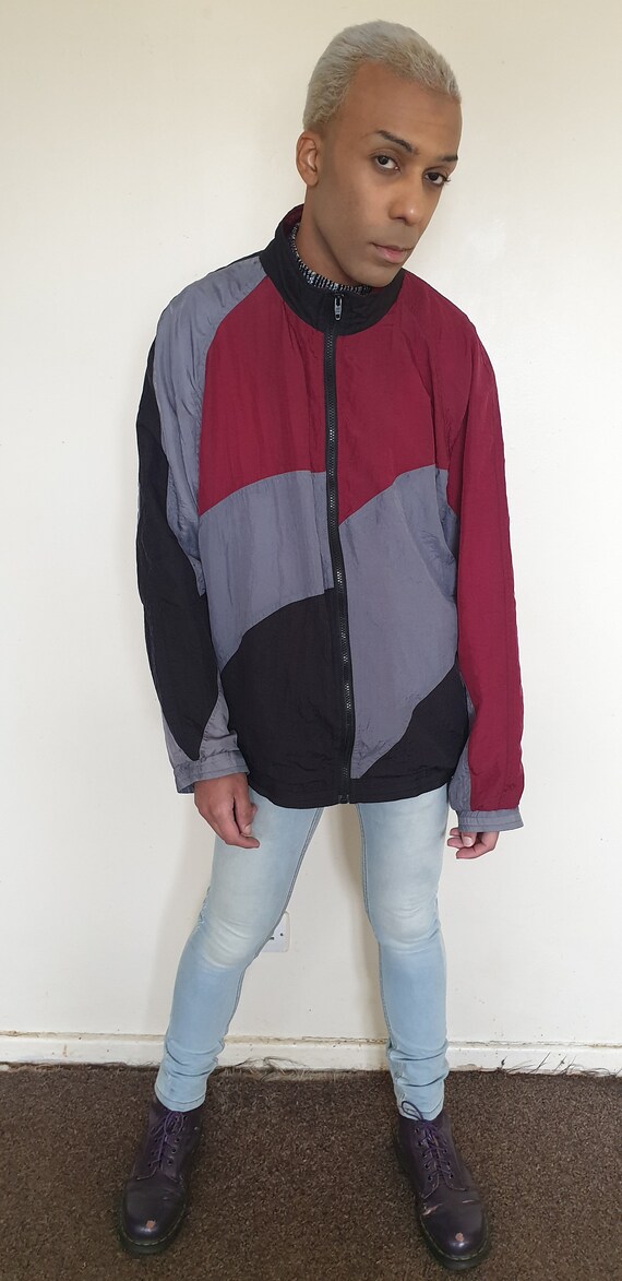 ナイロンジャケット グレー/バーガンディ PORKCHOP ナイロンジャケット