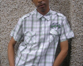 Vtg 90's INDIE checker EMBROIDERED shirt XS/S