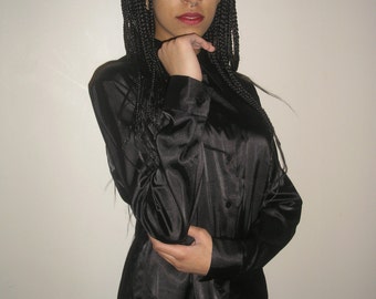 Vtg 90's BIBA minimalist NOIR black satin shirt blouse L