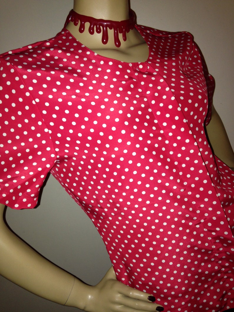 Vtg 80/'s DOLLY RETRO red white polka dot Boxy shirt blouse top SM
