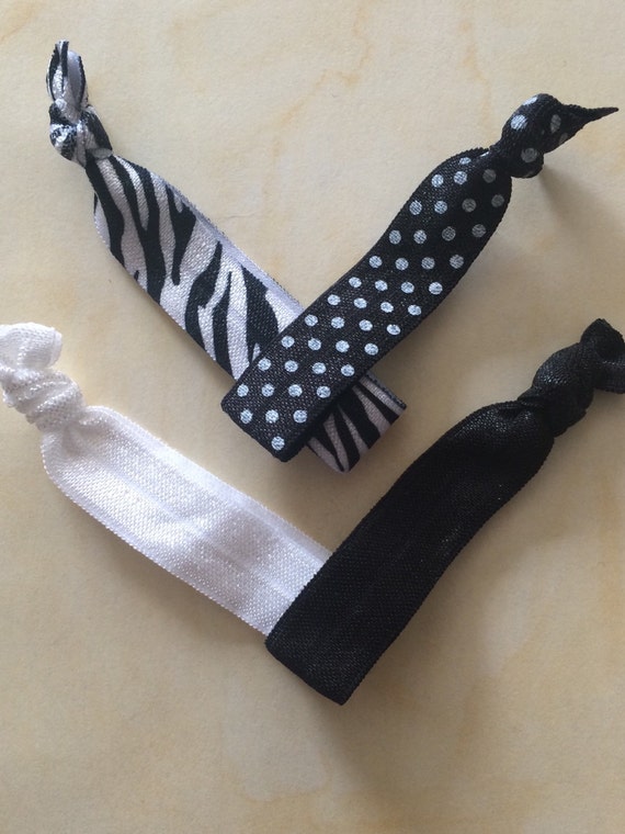 Items similar to 4 black and white ribbon hair elastics on Etsy