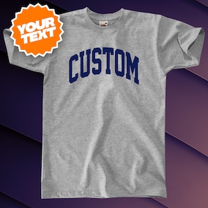 Customisable Varsity Style T-Shirt || Mens / Unisex || Unique Bespoke Add Your Own Text or Place Personalizable College Athletic Team Tee