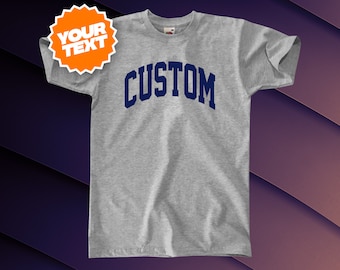 Customisable Varsity Style T-Shirt || Mens / Unisex || Unique Bespoke Add Your Own Text or Place Personalizable College Athletic Team Tee