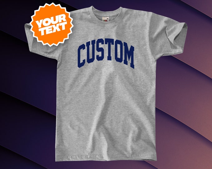 Customisable Varsity Style T-Shirt || Mens / Unisex || Unique Bespoke Add Your Own Text or Place Personalizable College Athletic Team Tee