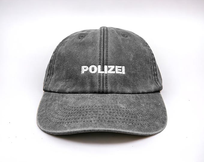 Polizei Embroidered Cap || Vintage Style Washed Low Profile Dad Cap 6 Panel Baseball Police Hat || Colourway Customisable