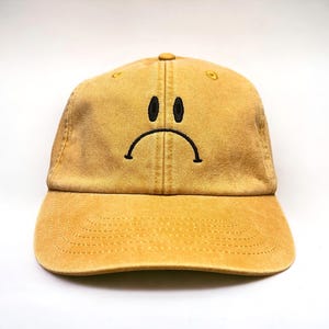 Frowny Embroidered Cap || Vintage Style Washed Low Profile 6 Panel Baseball Dad Hat || Colourway Customisable