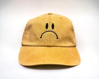 Frowny Embroidered Cap || Vintage Style Washed Low Profile 6 Panel Baseball Dad Hat || Colourway Customisable