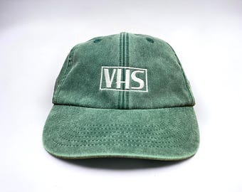 VHS Embroidered Cap || Vintage Style Washed Low Profile Dad Cap Hat 6 Panel Retro Video Betamax 80s 90s || Colourway Customisable