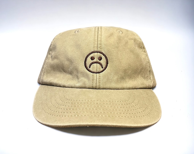 Sad Face Embroidered Cap || Vintage Style Washed Low Profile Dad Cap 6 Panel || Colourway Customisable