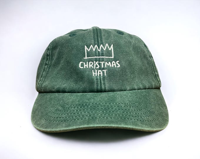 Christmas Hat Embroidered Cap || Vintage Style Washed Low Profile Dad Cap 6 Funny Christmas Xmas Present Party || Colourway Customisable