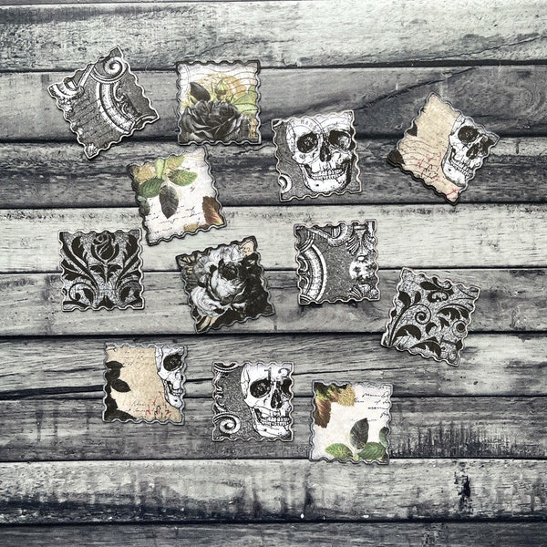 Gothic Faux Stamps for Junk Journals and Grimoires - Skull and Roses Handmade Ephemera for Collage Art