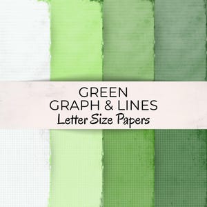 May include: A collection of letter-size papers with green graph and line designs. The papers vary in shades of green, from light to dark, and include both lined and grid patterns. The text "GREEN GRAPH & LINES Letter Size Papers" is displayed across the image.