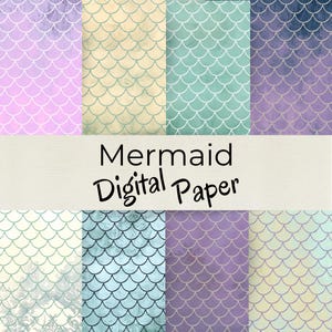 Carta digitale grunge pastello a sirena - Pagine di album estivi per ragazze - Carta da giornale stampabile - Uso personale e commerciale