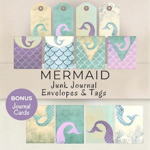 Envelopes e etiquetas para diário de sereia - itens de verão para imprimir para meninas - Amigo por correspondência subaquático - Suprimentos para correspondência - Uso comercial