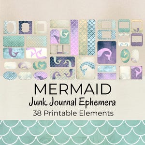 Effimeri da stampare su un diario di sirene - Elementi estivi per scrapbooking per ragazze - Underwater Pen Pal Happy Mail Supply - Uso commerciale