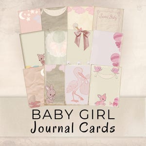 Afdrukbare dagboekkaarten babymeisje - mijlpaal ephemera voor geheugenboek - vintage roze instant digitale download - persoonlijk en commercieel gebruik