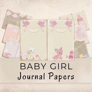 Papier pour carnet imprimable bébé fille - livre de souvenirs pour grands-parents de la fille - téléchargement numérique rose vintage - usage personnel et commercial