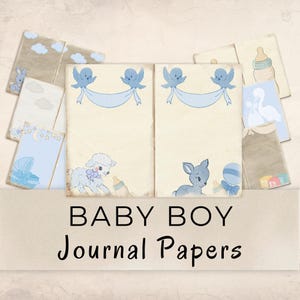 Papiers imprimables pour journal indésirable pour bébé garçon - livre de souvenirs pour grands-parents de la fille - téléchargement numérique bleu vintage - usage personnel et commercial