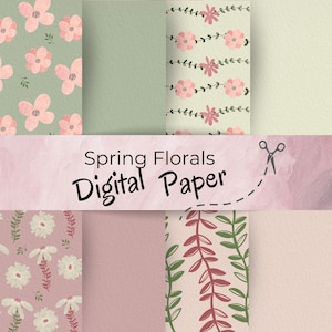 Descarga digital de papel floral - Páginas de recortes de primavera para niñas - Juego imprimible para escribir cartas a amigos por correspondencia - Uso personal y comercial
