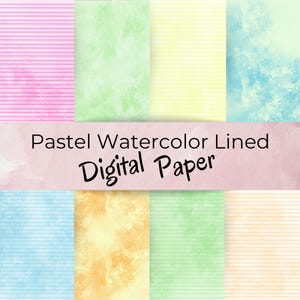Papel rayado con acuarela para primavera, descarga digital - Páginas de álbum de recortes en colores pastel para niñas - Juego de cartas imprimibles para amigos por correspondencia - Uso comercial