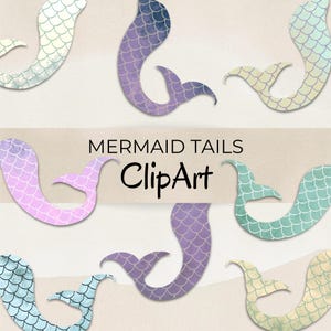Clipart grunge pastello con code di sirena - Arte digitale estiva subacquea per scrapbooking - PNG per uso personale e commerciale