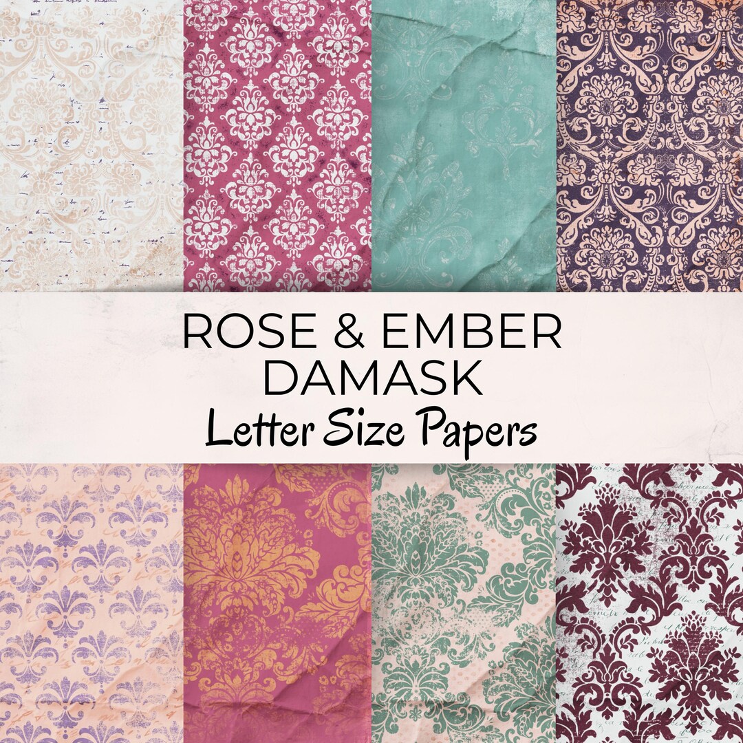 Pink and Sage Damask Letter Size Digital Paper Pack - Shabby Scrapbook ...