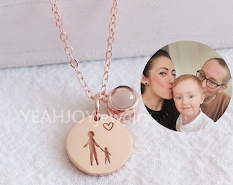 Projection Photo Family Necklace ，Family Pendant ，Birthday Gift for Her ，Parent-child Necklaces ， Gift for Friends ， Gift for Daughter