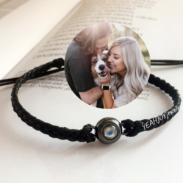 Projection Photo Bracelet, Minimalist Simple Personalized Photo Chain Dainty Custom Family Pet Photo Bracelet ,Anniversary Gift for Her Him