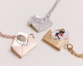 Custom Photo Locket Necklace, Folding Locket with Pictures,Miss You gift,Envelopes Locket,Personalised Gift for Girlfirend,Wife, Mother Mom