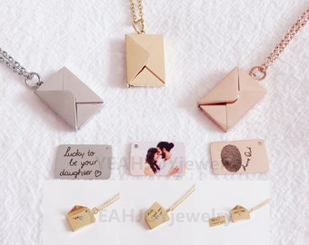 Custom Photo Locket Necklace: Stainless Steel Envelope Pendant