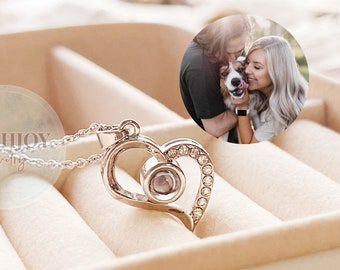 Custom Photo Projection Heart Necklace, Sterling Silver, Personalized Gift