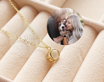 18k Gold Photo Projection Necklace Gold Custom Photo Projection Necklace, Stainless Steel Pet Memorial Gift