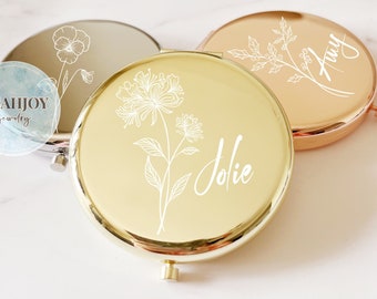 Custom Compact Mirror | Bridesmaid Proposal Gifts | Best Friend Birthday Gifts | Personalized Gifts for Women | Engraved Pocket Mirror