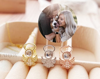 Custom Angel Wing Photo Projection Necklace, Personalized Memorial Gift